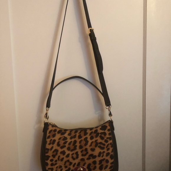 Talbots black/leopard leather crossbody bag - Picture 2 of 6